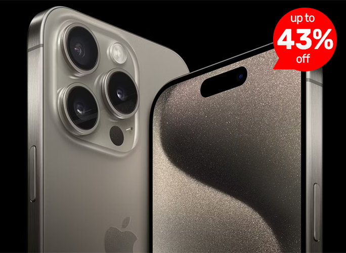 iPhone 15 Pro max sand front and back 43% off business deals