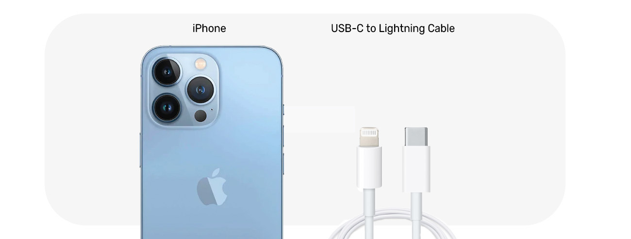 iPhone 13 Pro business package contents including Apple smartphone and USB-C to Lighting Cable