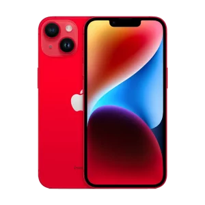 Two iPhone 14 Plus models in product red colour choice cutout