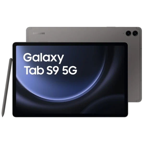 Grey Samsung Galaxy Tab S9 5G with S-Pen stylus and unlocked display