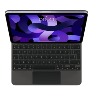 Overhead image of Apple Magic Keyboard in black, attached to iPad 11