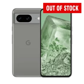 Front & rear side of Google Pixel 8 smartphone in green