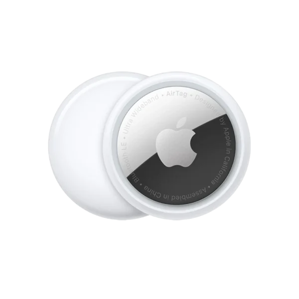Front & rear side of white Apple AirTag