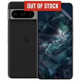 Front & rear side of Google Pixel 8 Pro smartphone in Obsidian Black