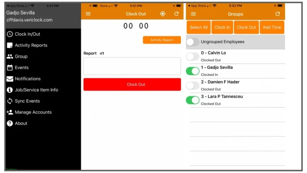 Screenshot of Vericlock Free Time Tracking app platform