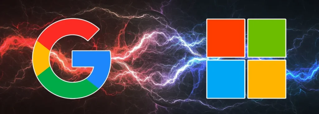 Google vs Microsoft logo with electricity in background