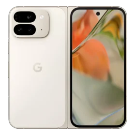 Cutout of white Google Pixel 9 Pro Fold with unlocked display