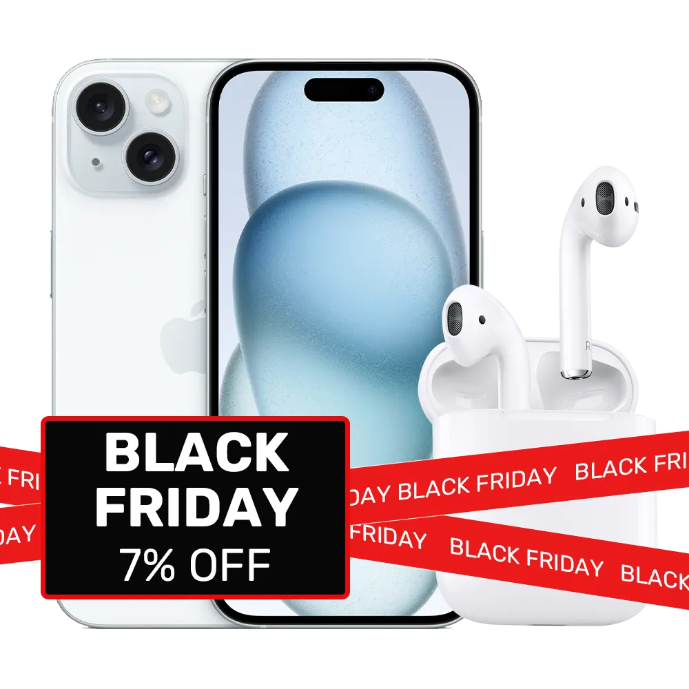 iPhone 15 Plus and AirPods Black Friday