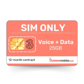 12-month Three Business eSIM with 25GB Data + Calls and Texts from BusinessMobiles.com