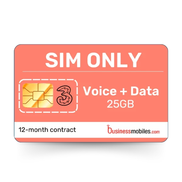 12-month Three Business eSIM with 25GB Data + Calls and Texts from BusinessMobiles.com